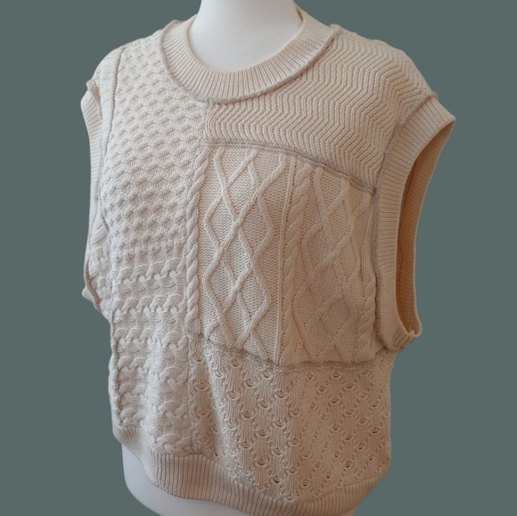 Free People Take The Plunge Knitted Cable Vest in Cream Women's XS - Picture 4 of 17